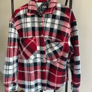 Zara Sold Out Red Plaid Overshirt Shacket XS